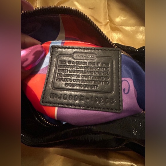 Coach Black Patent Leather Hobo Tie Bag Brass Vintage - Picture 6 of 7